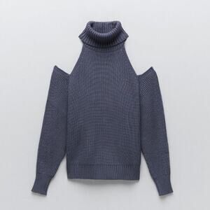 Zara Cut Out Shoulder Ribbed Knit Turtleneck Sweater
